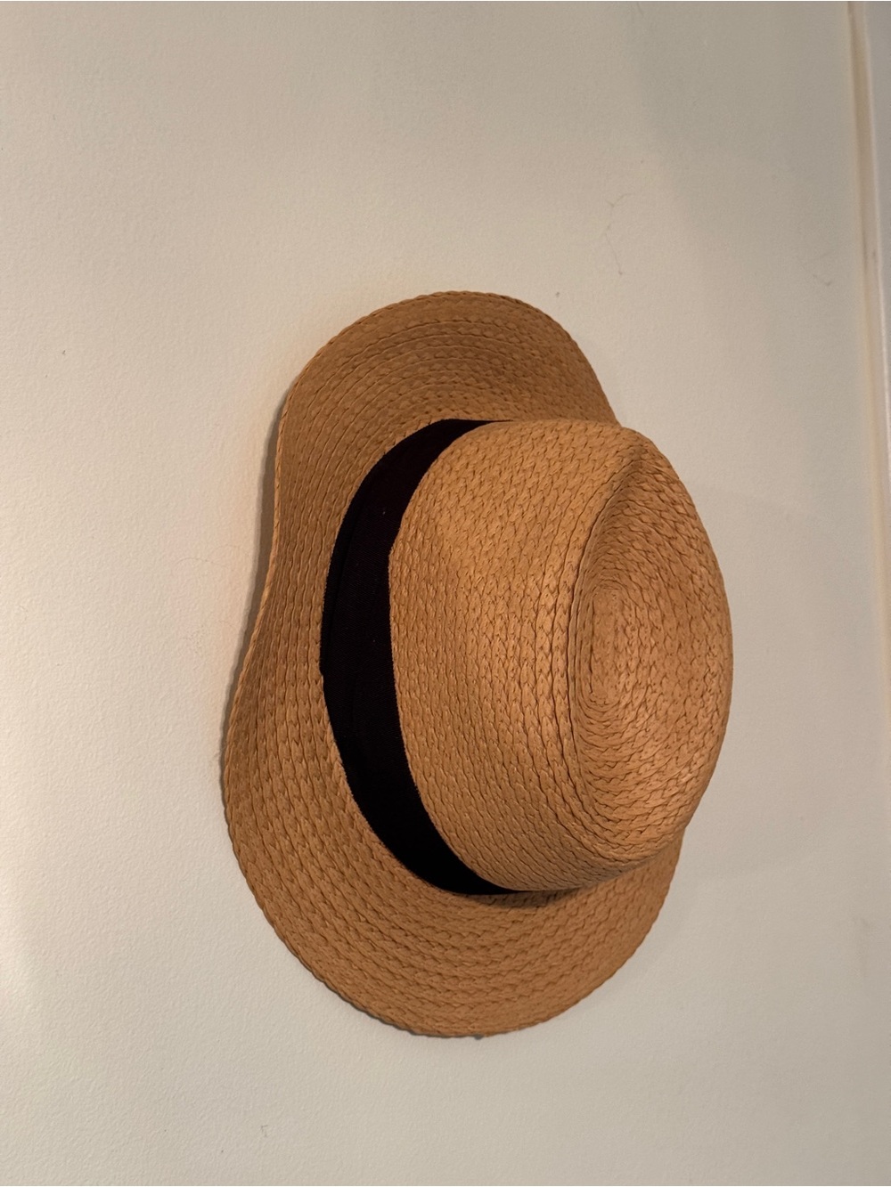 Women’s Tan Straw Boater Hat with Black Band